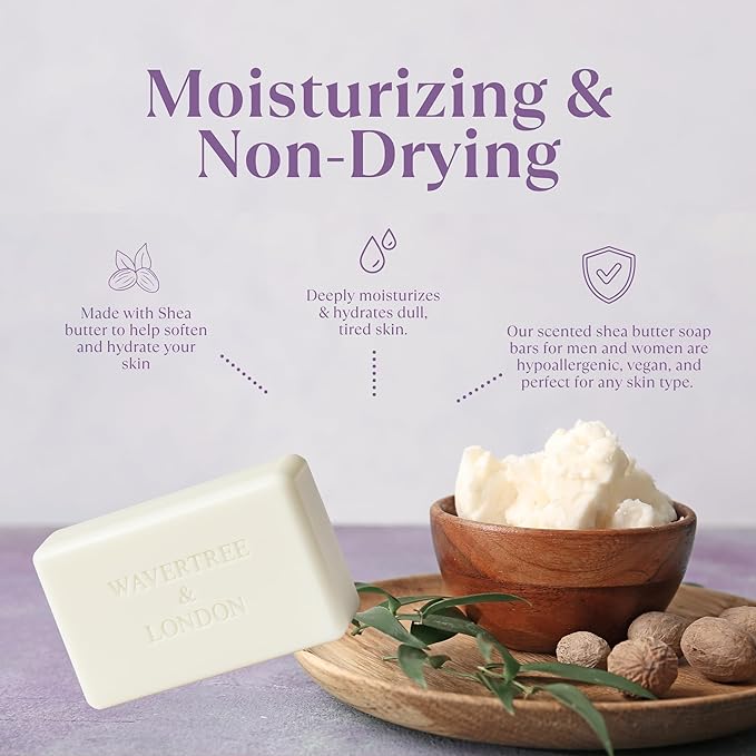 Wavertree & London Lavender D'Provence Scented Natural Soap (8 Bars), 7oz Moisturizing French Triple Milled Soap Bars enriched with shea butter - Pure Plant Oil Bath & Body Bars for All Skin Types
