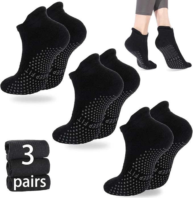 loudashuaiqi Grip Pilates Socks Non Slip Athletic Yoga Socks with Grips for Women Grippy socks for Hospital Workout Barre