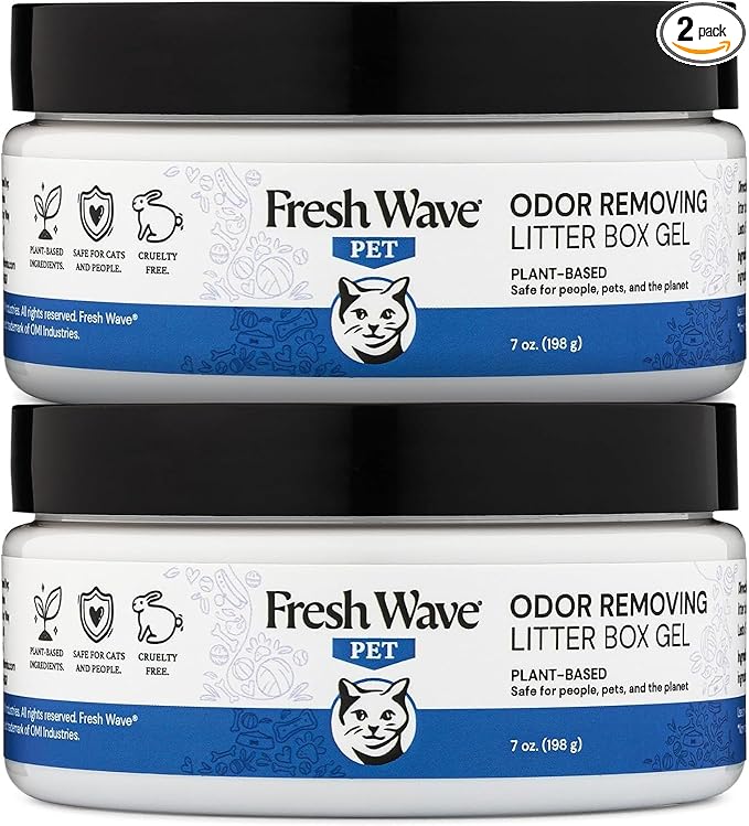 Fresh Wave Litter Box Odor Eliminator Gel, 7 oz Each, 2-Pack | Plant-based ingredients, Lasts 15-30 days per jar, Place within 3 ft of litter box, No phthalates or parabens, Pet safe