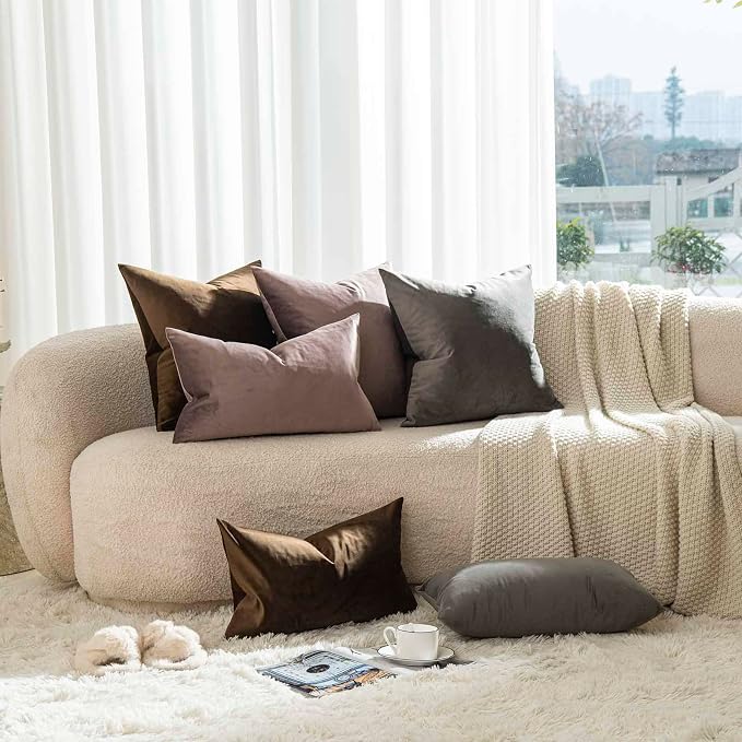JUSPURBET 28x28 Decorative Velvet Throw Pillow Covers Cases Set of 2,Brown | Cozy Soft Euro Cushion Covers with Hidden Zipper for Couch Sofa Bed Living Room Bedroom Home Decor