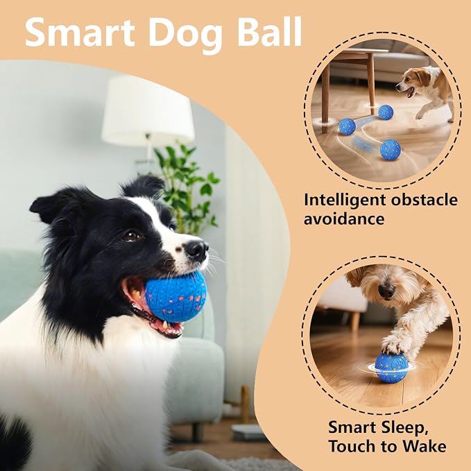 Interactive Dog Toys Smart Dog Ball for Aggressive Chewers Auto Bounce Blue