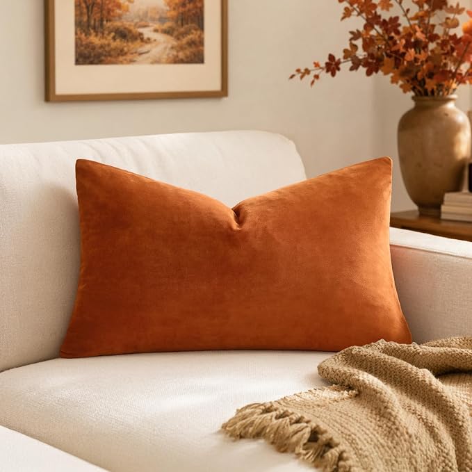 MIULEE 24x24 Inch Euro Fall Velvet Throw Pillow Cover Set of 1 Orange | Soft Luxury Decorative Throw Pillow Cover, Single Cushion Case, Home Decor for Chair Couch Sofa Bedroom Car Bed