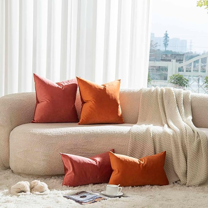 16x24 Velvet Throw Pillow Covers Set of 2 for Couch Bed Sofa,Burnt Orange | Decorative Soft Pillow Covers with Invisible Zipper for Couch Sofa Bed Living Room Bedroom Home Decor Halloween