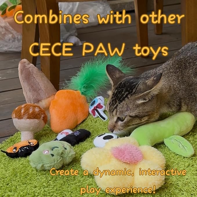 CECE PAW 4 Pack Cat Carrot Feather Toy, Catnip Refillable Toys, Cat Kicker Toy with Treat Pockets and 6 Catnip Pouches