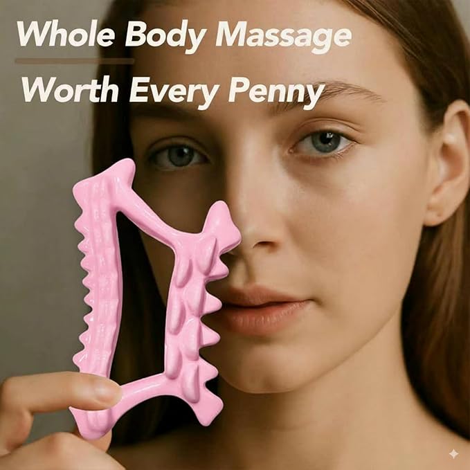 Teeth Shaped Ceramic Massage Tool for Head Face Neck Arm Back Leg|Effective Head Scalp Comb|Trigger Point Massager Tool|Ceramic Whole Body Gua Sha Facial Tools for Relaxing Beauty Youth(Pink)