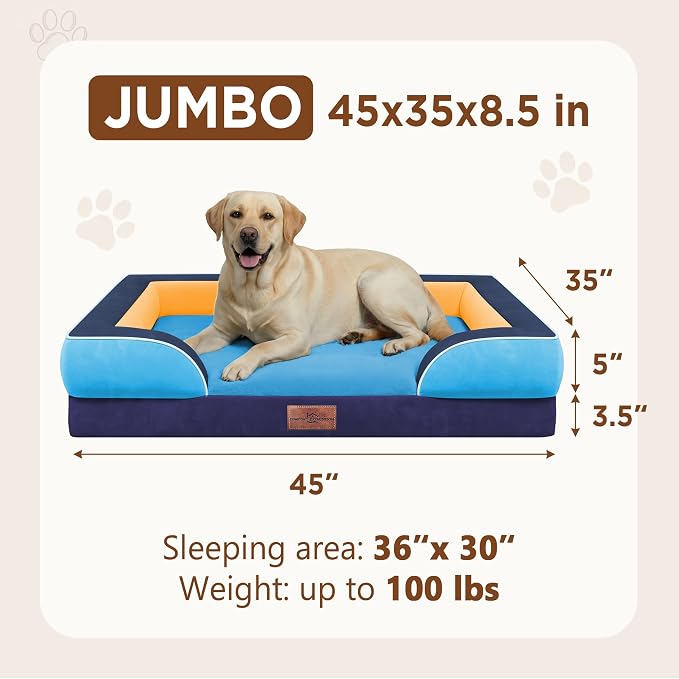 Comfort Expression Orthopedic Dog Bed for Extra Large Dogs with Bolster | Waterproof Dog Couch Bed with Washable Cover & Non-Slip Bottom, Supportive Egg Crate Foam XL Pet Bed, 45x35 Inch
