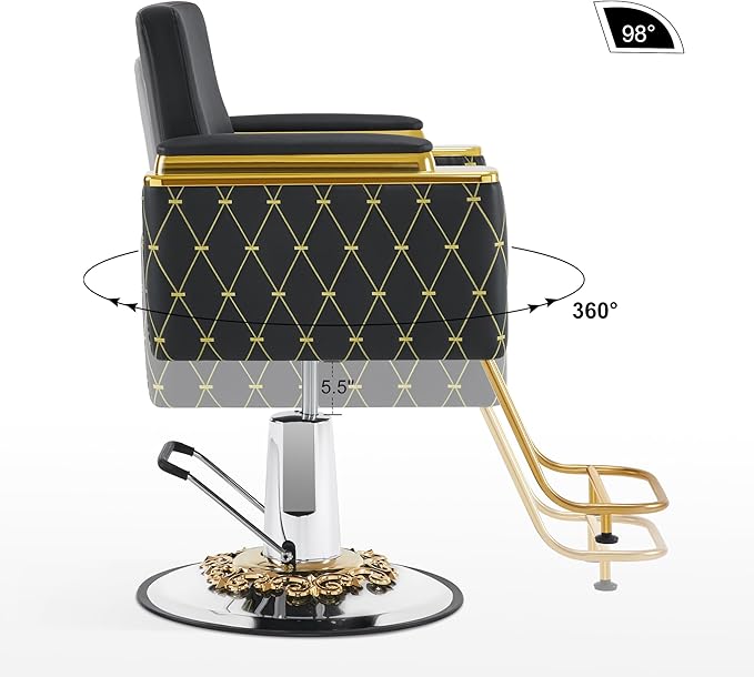 BarberPub Luxurious Salon Chair, Height Adjustable Black&Gold Salon Beauty Spa Styling Equipment, 440lbs Hydraulic Pump for Hair Stylist, Barber Shops&Beauty Salons 8633 (Black Gold)