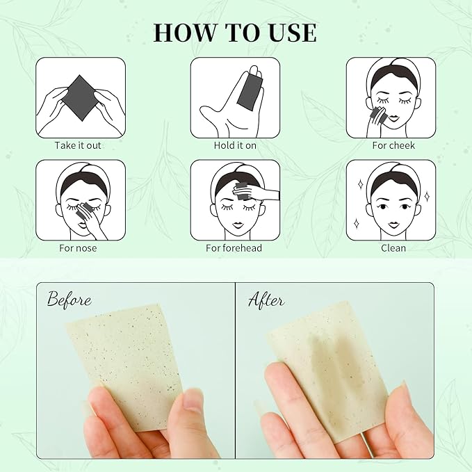 Oil Blotting Sheets for Face Refills Only,DUcare 200 Sheets Green Tea Blotting Paper For Oily Skin