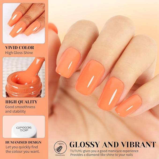 Orange Gel Nail Polish - 15ml Vibrant Light Orange Nail Polish, Self-Leveling Chip-Resistant Formula Lasts 28+ Days, All-Season Wear