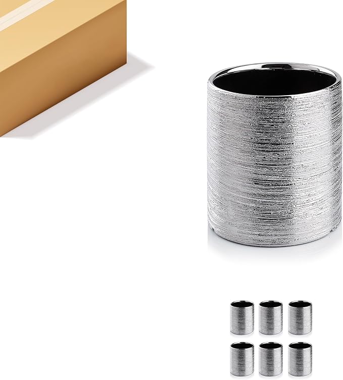 WGVI Silver Etched Ceramic Cylinder Vase Width 3.75" Height 4", Flower Arrangements, Candle Holder, Terrarium Planter Pot, Storage Container Organizer, Pen Brush Holder, Scratched Texture, 6 Pcs