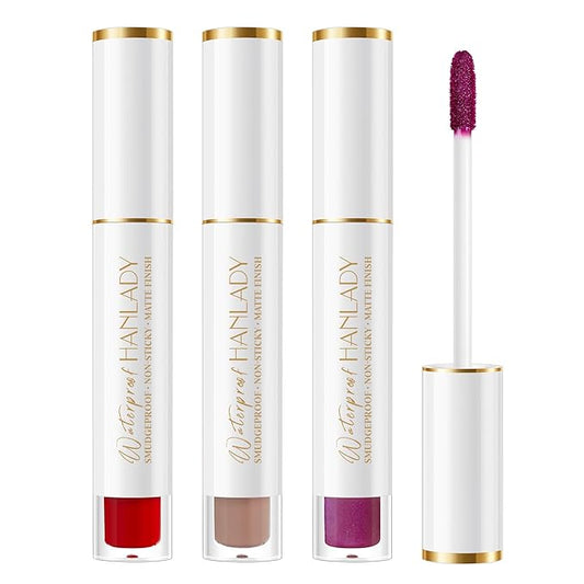 Nude Berry Dark Red Lipstick 3Pc Long Lasting Lipsticks for Women Pigmented Smudgeproof Transferproof Vegan Cruelty Free Lip Color, A61/66/48