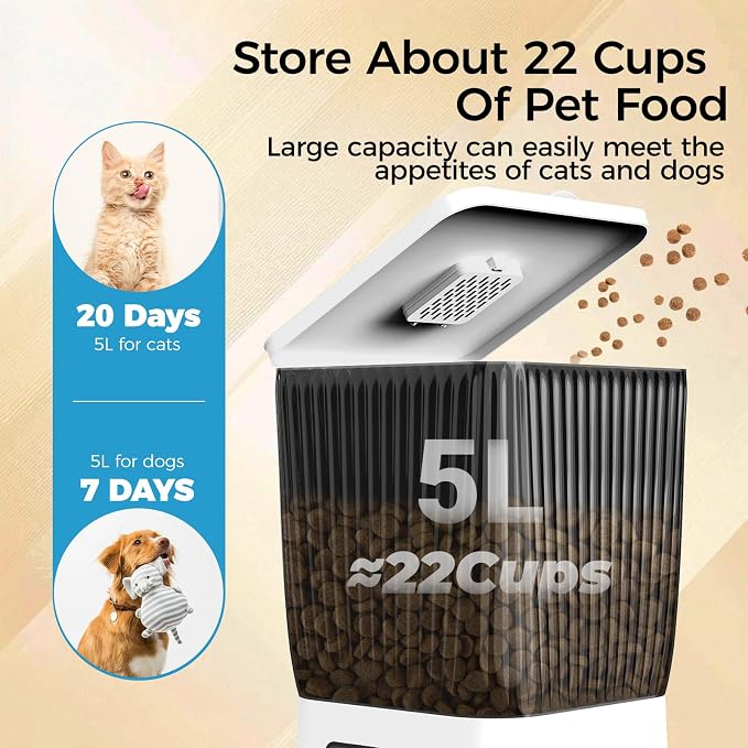 Automatic Cat Feeder with Wide-Angle Camera, 5L (Single-Bowl pro) | Auto Dog Food Dispenser , App Control, 1080P Night Vision,Motion Detection, Two-Way Audio, Large Hopper, Feeding Timer