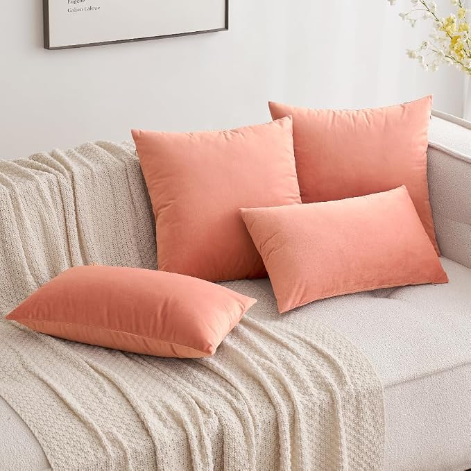 MIULEE Velvet Throw Pillow Covers 18x18 Inch Pack of 2 Coral Red | Soft Solid Decorative Pillow Covers, Modern Luxury Home Decor, for Couch Chair Sofa Bedroom Livingroom