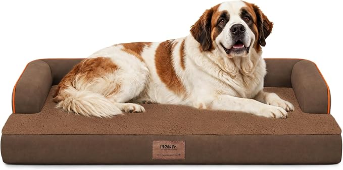 Orthopedic Waterproof Jumbo Dog Bed with Bolster for Extra Large Dogs | Pillow Support for Neck Relief, Egg Crate Foam, Waterproof Liner, Anti-Slip Bottom, Removable Bolster Cover, 53 x 42 Inch
