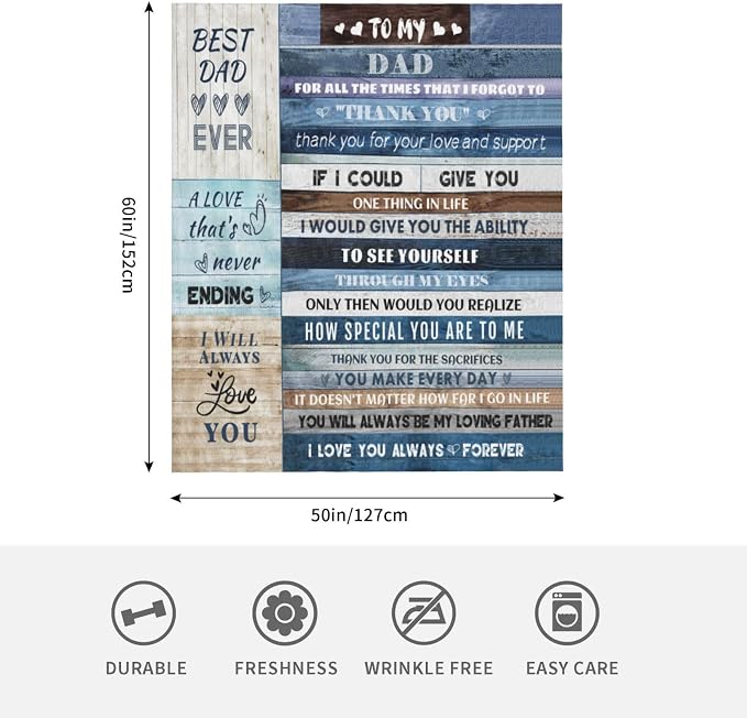Gift for Dad from Daughter Son, Dear Dad Blanket for Father's Day, Throw Blankets Anniversary Birthday Super Soft Flannel Throw Blankets for Christmas Valentines Thanksgiving for Bed Sofa(50''x60'')