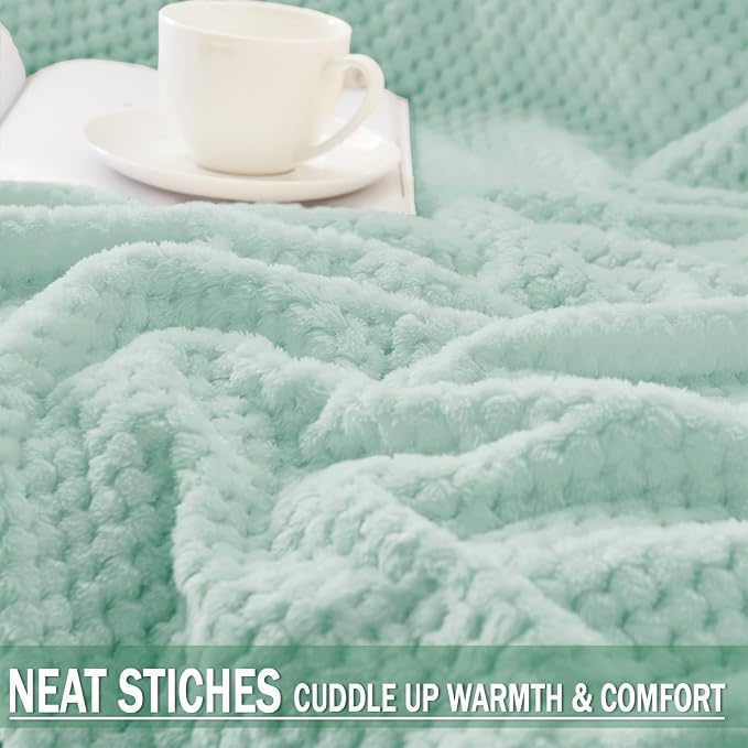 Exclusivo Mezcla Soft Waffle Fleece Bed Blanket Twin Size, Mint Green | Lightweight Plush Blanket for Bed, Couch, Sofa, Cozy Fluffy Design for Bedroom, Guest Room, All Season, 60x80 Inches
