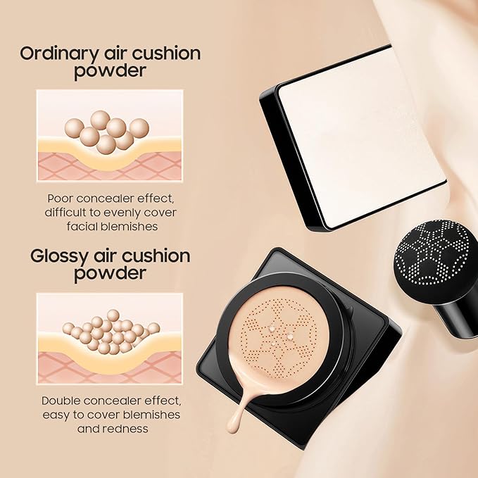 Air Cushion CC Cream - Long-Lasting Brightening Mushroom Head BB Cream Foundation for Face Makeup, Moisturizing Full Coverage Self Adjusting Concealer for Even Skin Tone, Medium Deep, 1 PCS