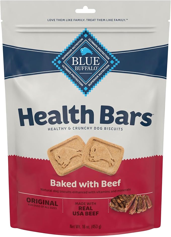 Blue Buffalo Health Bars Beef Dog Biscuits, 16 oz | Oven-Baked, Crunchy Texture, No Chicken By-Product, Corn, Wheat, or Soy