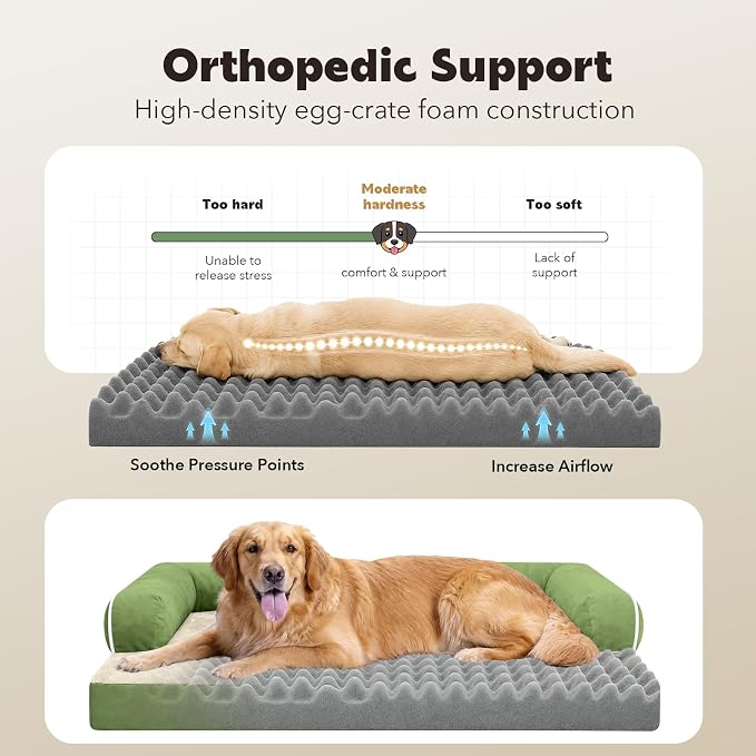 Orthopedic Waterproof Jumbo Dog Bed with Bolster for Extra Large Dogs | Pillow Support for Neck Relief, Egg Crate Foam, Waterproof Liner, Anti-Slip Bottom, Removable Bolster Cover, 53 x 42 Inch