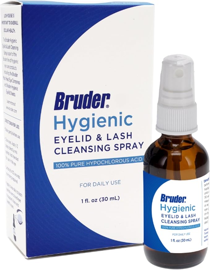 Bruder Hygienic Eyelid Solution Spray - Non-Irritating Pure Hypochlorous in Saline, Calm, Skincare, Daily Use Eyelid and Lash Cleanser, Eye Cleansing Spray (30mL)