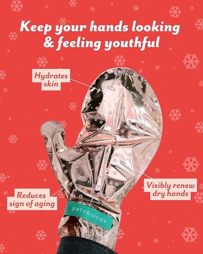 Patchology Rosé Fingers Renewing Hand Mask, Strawberry-Scented Moisturizing Gloves with Shea Butter for Dry and Cracked Hands, Christmas Gifts for Women & Stocking Stuffers for Teen Girls (1 Pair)