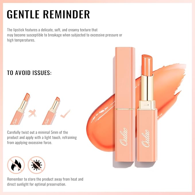 Oulac Moisturizing Shine Orange Red Lipstick for Women - 2 in 1 Orange Red Glossy Tinted Lip Balm, Hydrating Winter Lipstick for Dry Lips,Shine Juicy Finish Vegan 2.2g/0.07oz (12)