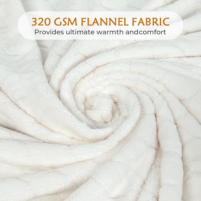 Fleece Blanket Textured Fuzzy Plush Throw Blanket Twin Size 60" x 80", Super Soft Fluffy Bed Blanket Geometric Pattern Comfy Microfiber Flannel Blankets for Couch, Bed, Sofa, Cream White