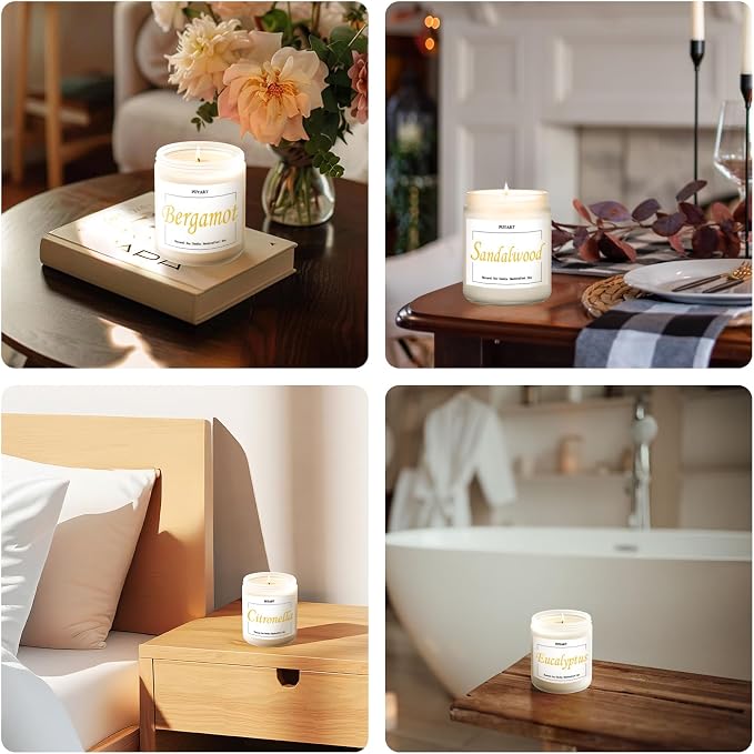 Sandalwood Scented Candles for Home, Natural Soy Wax Aromatherapy Santal Candle Gifts for Women & Men, Handmade Highly Scented & Long Lasting Non Toxic Jar Candle for Stress Relief (9oz