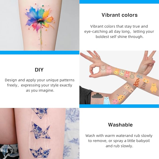 Printable Temporary Tattoo Paper for INKJET Printer, Custom Tattoo Sticker 8.5"X11", DIY Personalized Long-lasting Clear Transfer Paper for Kids, Family, Women, Halloween, Birthday, Parties, Christmas