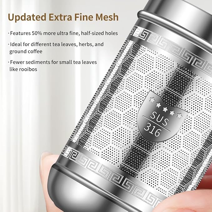 316 Stainless Steel Tea Strainers for Loose Tea with Drip Trays, Extra Fine Mesh Tea Infuser, Loose Leaf Tea Steeper (1 Pack - Small)