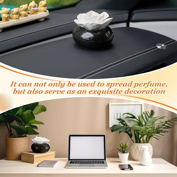 Honeydak 3 Pcs Ceramic Essential Oil Diffuser, Non Electric Reedless Passive Porcelain Flower Aromatherapy Diffuser, Decorative Floral Design Tabletop Office Home Bathroom Decor (Camellia)