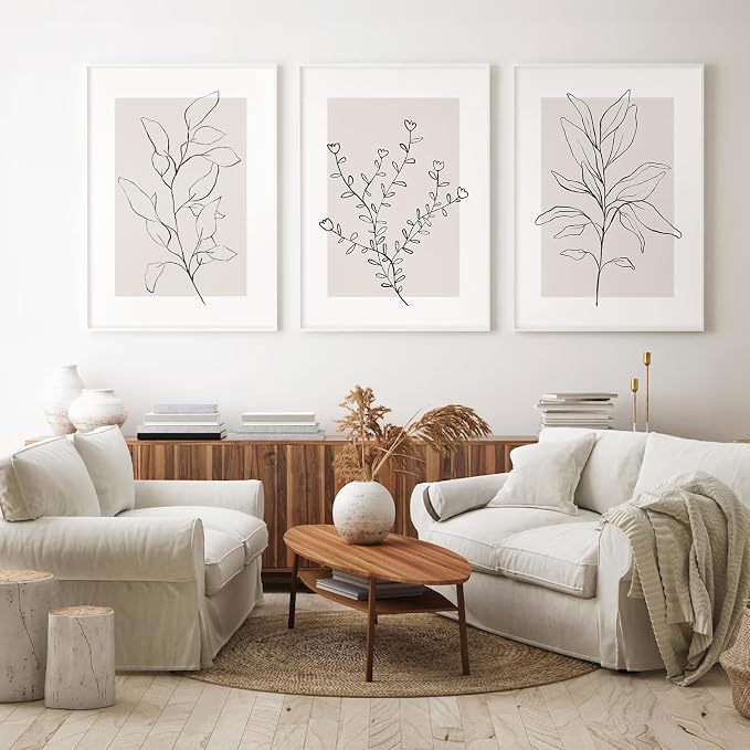 Neutral Botanical Prints Wall Art Decor Plant Minimalist Canvas Pictures Vintage Beige Wall Art Modern Farmhouse Line Poster Boho Abstract Painting Artwork for Bedroom 16x24 Inch Unframed Set of 3