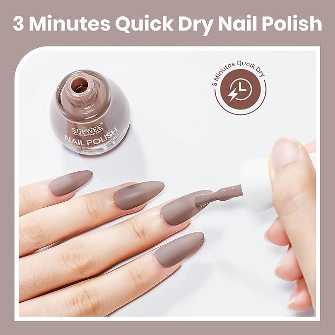 Brown Matte Nail Polish Quick Dry Fall Nail Polish Non Gel, Fast Drying Fingernail Polishes Air Drying Lacquer, Oil-based, Chip Resistant, Vegan, Fast Drying, Streak, Long Lasting