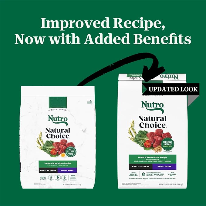 Nutro Natural Choice Small Bites Dry Dog Food, Lamb & Rice, 30 lb | Non-GMO, Real lamb #1 ingredient, no corn, wheat, soy, crafted in USA, supports energy, bones, muscles, dental health, skin