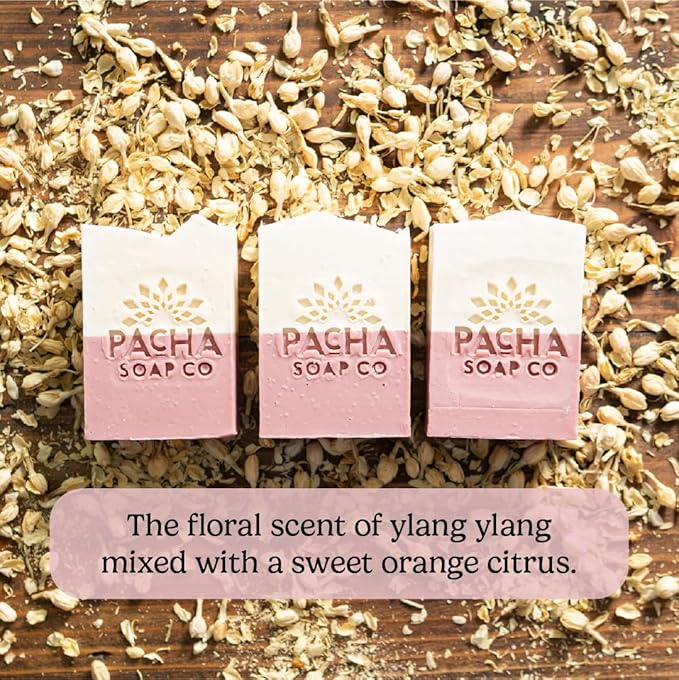 Pacha Soap Co. Bar Soap, Jasmine Gardenia, 3-Pack (4 oz ea) - Premium, Handcrafted, Hydrating, Natural Face Wash, Hand Cleanser, Body Wash, Soothing Essential Oils