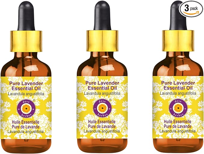 Deve Herbes Pure Lavender Essential Oil (Lavandula angustifolia) with Glass Dropper Steam Distilled (Pack of Three) 100ml X 3 (10 oz)
