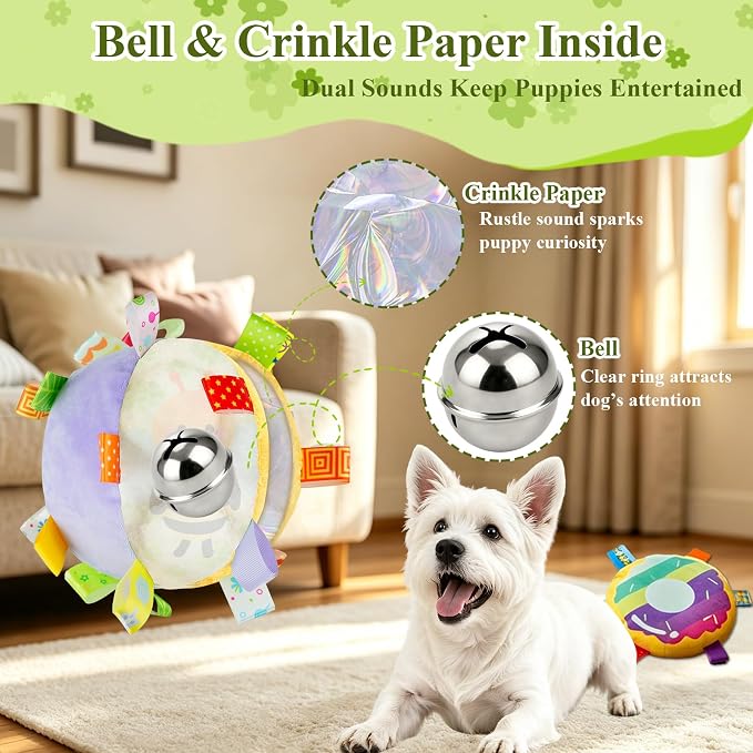 Colorful Squeaky Hanging Dog Toy with Suction Cup for Small Dogs | Bungee Tether, Crinkle Bell Ball, Bouncing Self-Play Toy, Door Frame Mounted, Interactive Fetch for Puppy Teething & Exercise