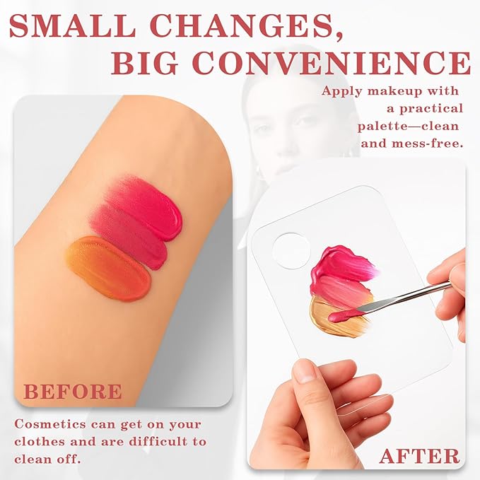 2PCS Acrylic Makeup Mixing Palette with 2PCS Spatula Set – Transparent Cosmetic Tray for Foundation, Eyeshadow, Lipstick & Nail Art, Durable & Portable Design