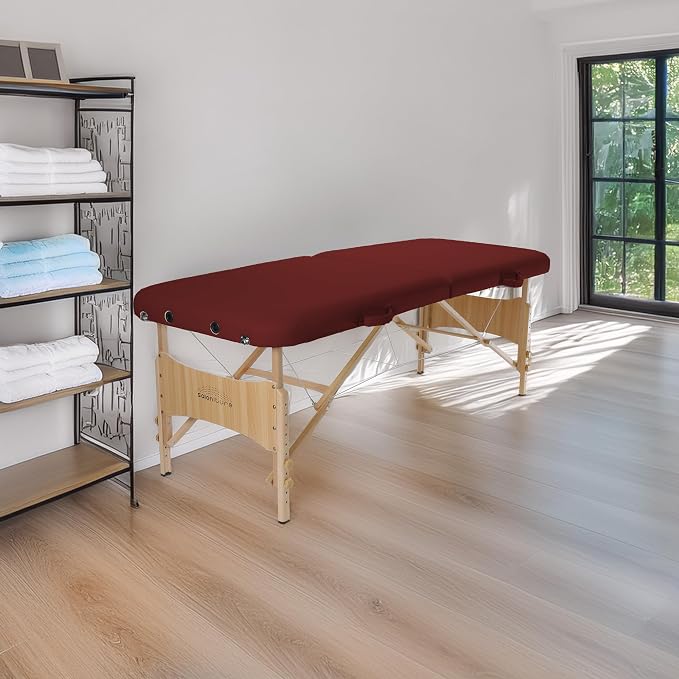 Saloniture Basic Portable Folding Massage Table - Burgundy