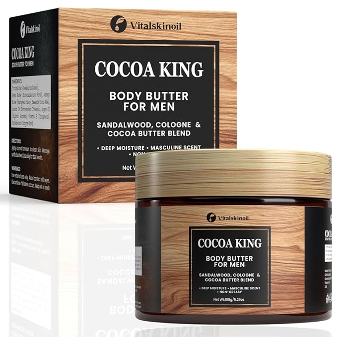 Body Butter for Men- Cocoa King Body Butter - Cocoa butter and Cologne Scent - 5.26 oz Body Cream Blend