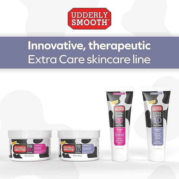Udderly Smooth Extra Care Hand, Body & Foot Cream with 10% Urea, Daily Moisturizer to Restore Dry or Irritated Skin, Dermatologist Tested, 8 Oz, 2 Pack