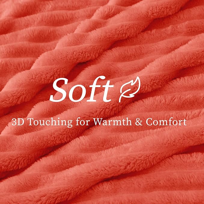BEDELITE Striped Fleece Throw Blanket, Coral Red, 50"x60" | 300GSM Microfiber Fleece, Soft Cozy, Lightweight Warm, Double-Sided Plush, Machine Washable, Gift, Room Decor, for Couch Sofa