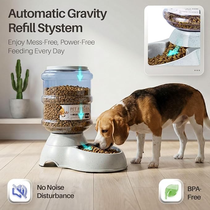 Flexzion Gravity Pet Feeder, Dog and Cat Food Dispenser, 1-Gallon Capacity | Self-Replenishing Dry Food Station with Non-Skid Feet and a Carry Handle; Holds Approximately 4-6 Lb Of Kibble
