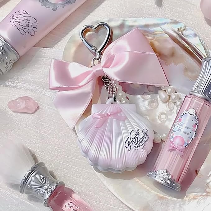 Flower Knows Shell's Jewel Highlighter Balm,Cute Pink Bag Charms Keychain,Glitter Highlighter Makeup,Natural Glow Finish,Long Lasting Face Illuminator,Gift for Women,Girls,0.11 oz(Moonlight Stone)
