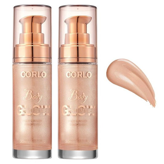 2 Pack Corlo Body Shimmer Oil Liquid Illuminator Highlighter Waterproof Long Lasting Moisturizing Bronze Luminizer Glow For Face Body (Rose Gold, 2pcs)