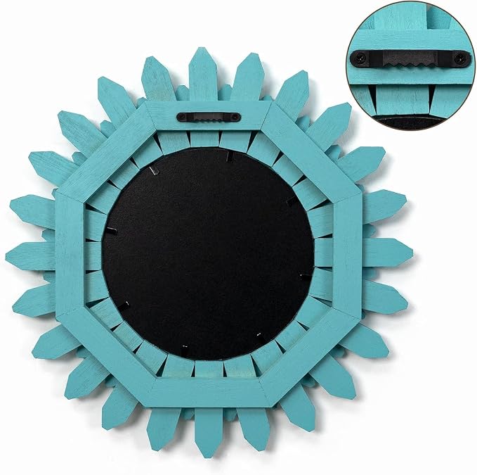 Beach Wall Decor Mirror 2 Pack 12 inch Wood Coastal Wall Decor Sunburst Boho Home Decor Room Decor for Bedroom Living Room Entryway Cyan