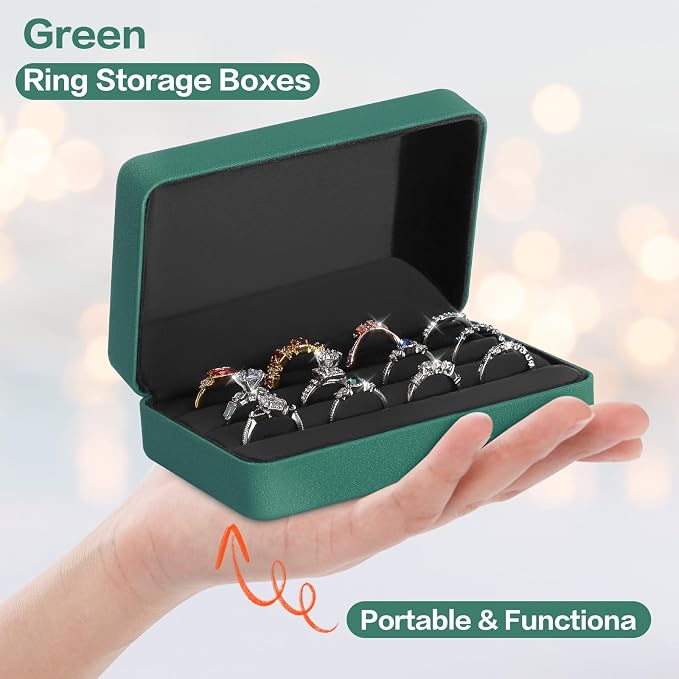 KUKUVR Velet Jewelry Jewelry Ring Storage Box | Travel Jewelry Case with 3 Slot Ring Display Organizer