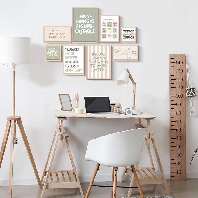 Faccito 8 Set Office Wall Art Inspirational Wall Art for Office Women Wallart Large Wooden Motivational Quotes Teamwork Framed Decor for Home Work Cubic