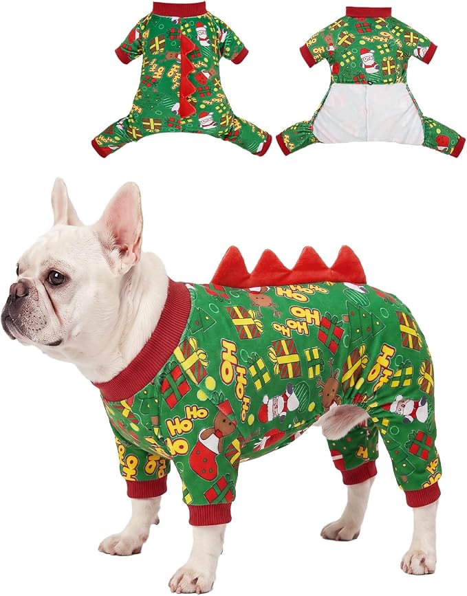 CuteBone Dinosaur Costume Halloween Christmas Dog Pajamas, Stretchy Spandex Crystal Velvet Sleepwear Coat for Small Dogs, Soft & Warm Pet Outfit Clothes for Cold Weather, Cozy Pullover Design COSP28XL