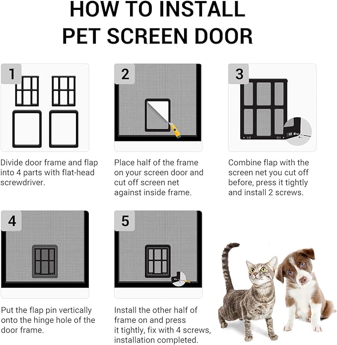 Dog Door for Screen Door, Small Pet Door for Small Dogs Cats, 8.3" x 10.3" Magnetic Flap Auto Close, Lockable Insert, Sliding Screen Door Compatible, Black S